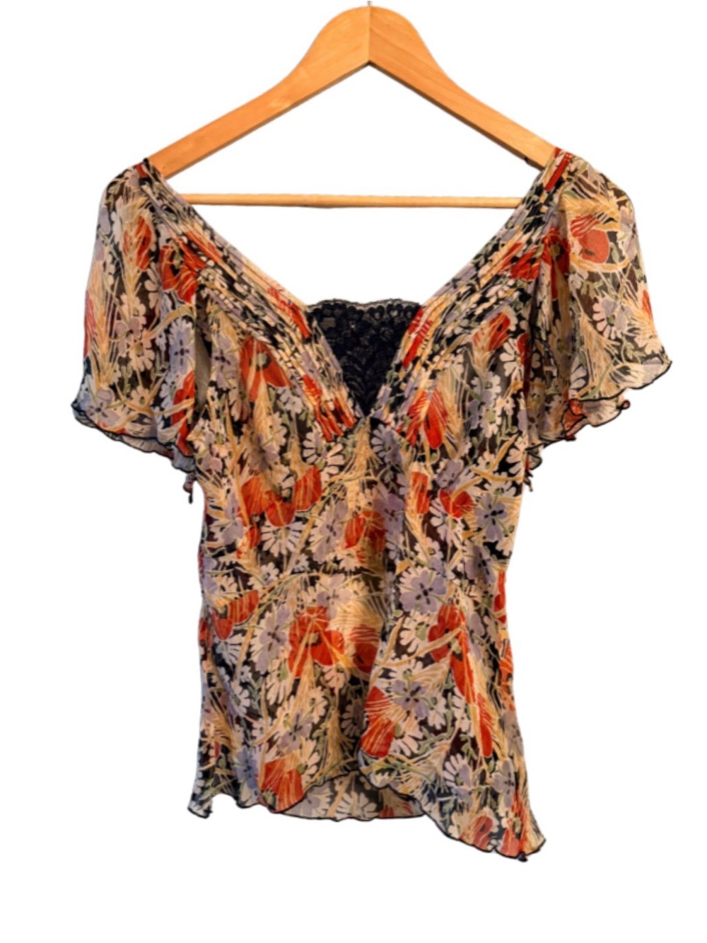 NWT Free People Semi Sheer Split Sleeve Floral Top Size 4